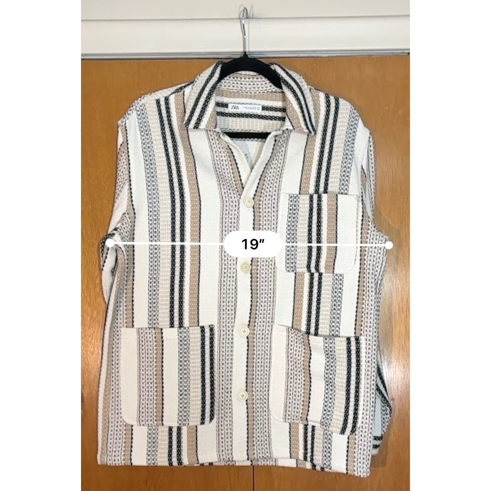 ZARA Mens Striped Button Up Shacket M Chore Style Versatile Made in Morocco‎ - Picture 11 of 12